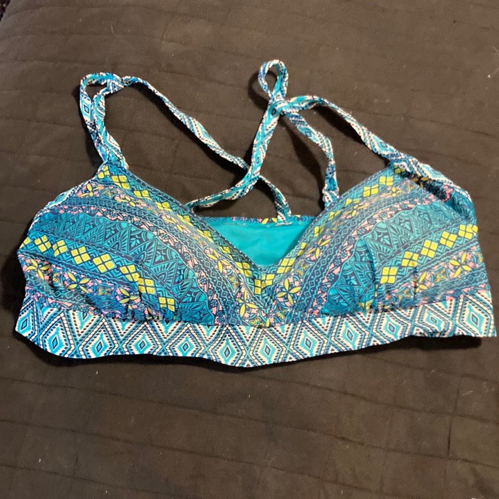 Coastal Blue blue’s and yellow,pink pattern bikini top